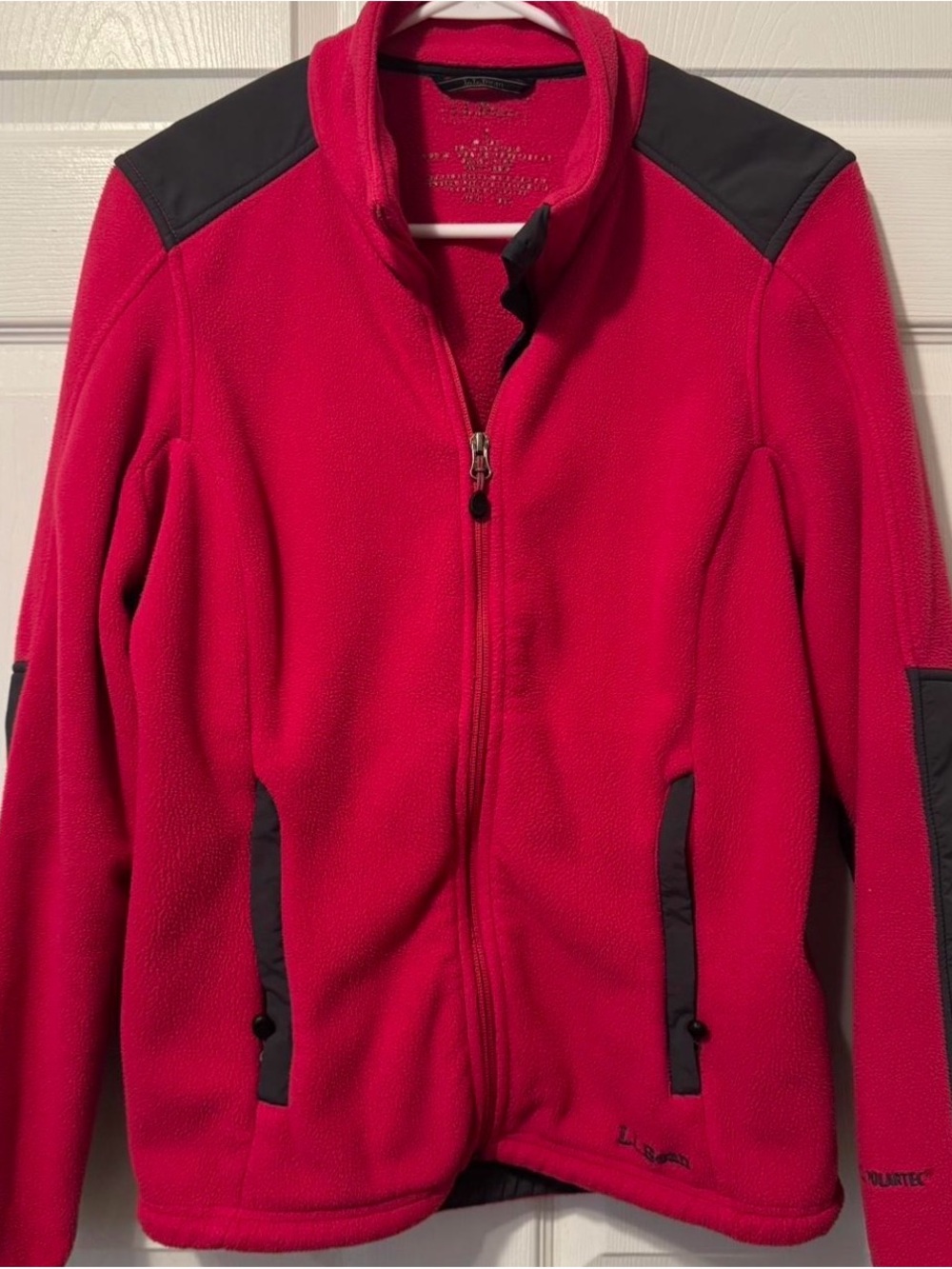 L.L. Bean Bright Pink Fleece Jacket with Black Trim